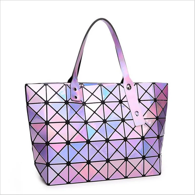 qicai.yanzi Women Fashion Laser Geometry Fold Lattice Grid Shoulder bag