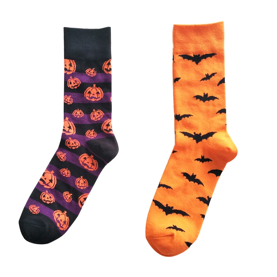 

Men's Socks PEONFLY Halloween Bat Ventilation Sweat Pattern Cartoon Full Personality Man Pure Cotton Funny Happy Socks
