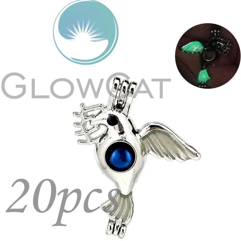 

Green Luminous Peace Pigeon Beads Pearl Cage Perfume Diffuser Glow in Dark Locket Pendant KK1019