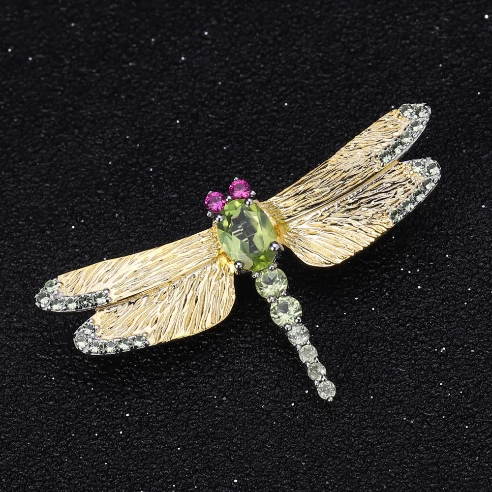 GEM'S BALLET 1.41Ct Natural Sky Blue Topaz Brooches For Women 925 Sterling Sliver Handmade Design Dragonfly Brooch Fine Jewelry
