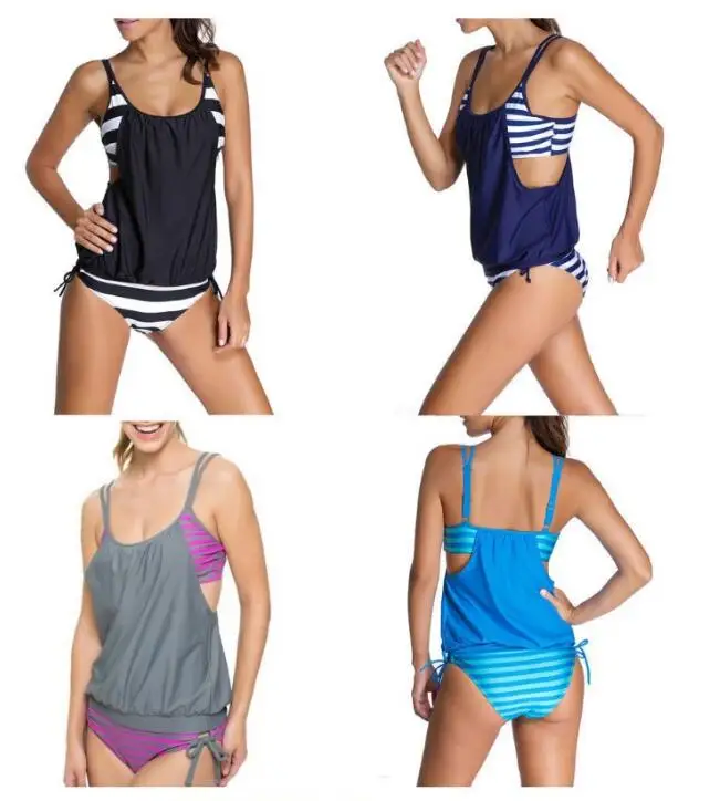 

AliExpress sexy striped split bikini beach strap swimsuit wish European and American women's explosions
