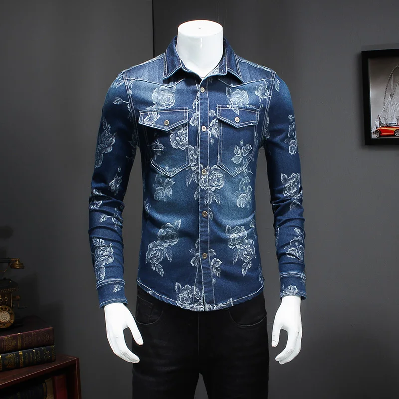 floral denim shirt mens