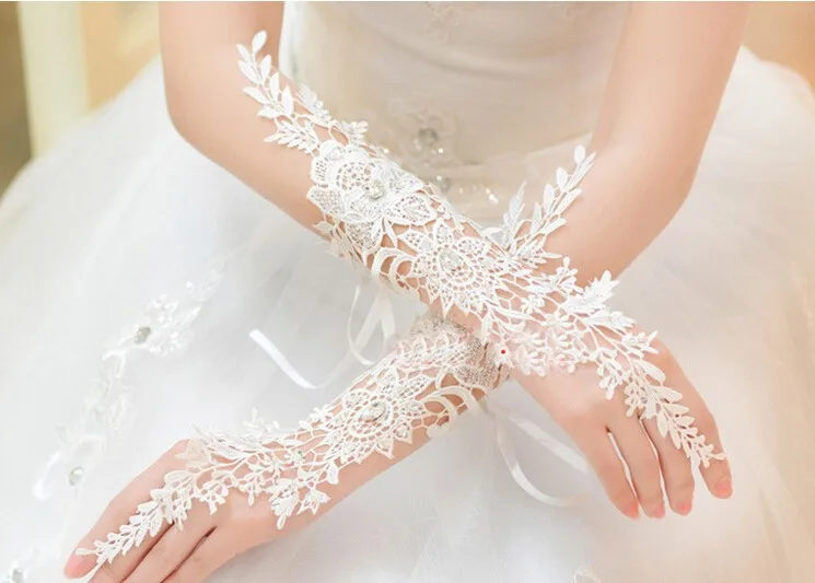 Элегантные женские кружевные свадебные перчатки без пальцев Локоть длинные перчатки для невесты без пальцев Кружевные свадебные аксессуары