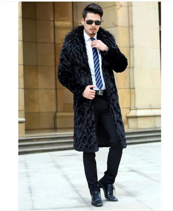 Мужские зимние пальто из искусственного меха норки, повседневные Черные Длинные мужские пальто большого размера, мужские пальто из искусственного меха, Jaqueta Masculina K109
