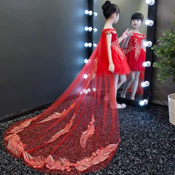 

Children Girl Floral Wedding Mesh Dress Sleeveless Appliques Princess Birthday Party Dresses Kids First Communion Ball Gown E154
