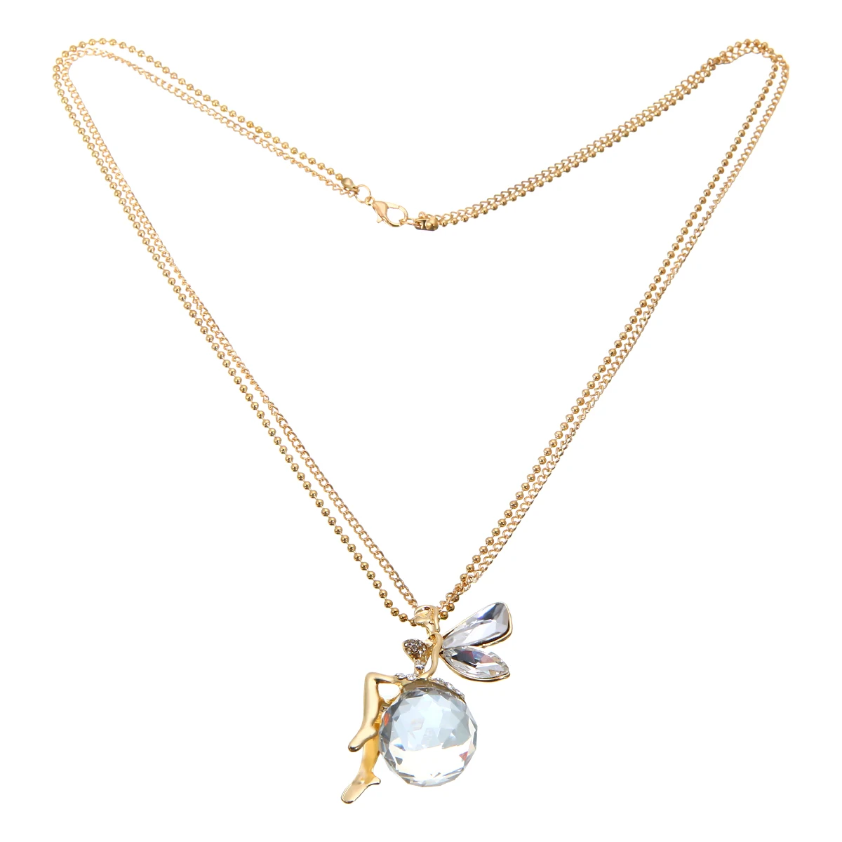 Vintage Ahiny Butterfly Fairy Necklace Shellhard Gold Color Crystal Angel Wings Long Chain Necklaces For Women Fashion Jewelry