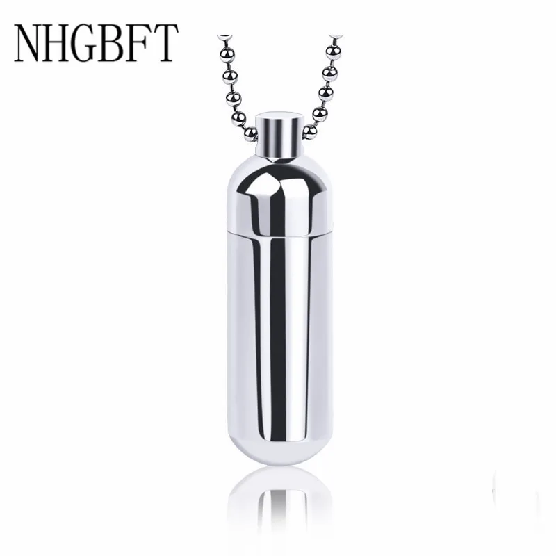 

NHGBFT Fashion Stainless Steel Cylindrical open pendant Women/Mens Pill Case Ash Holder Cylinder Necklaces Pendants Dropshipping