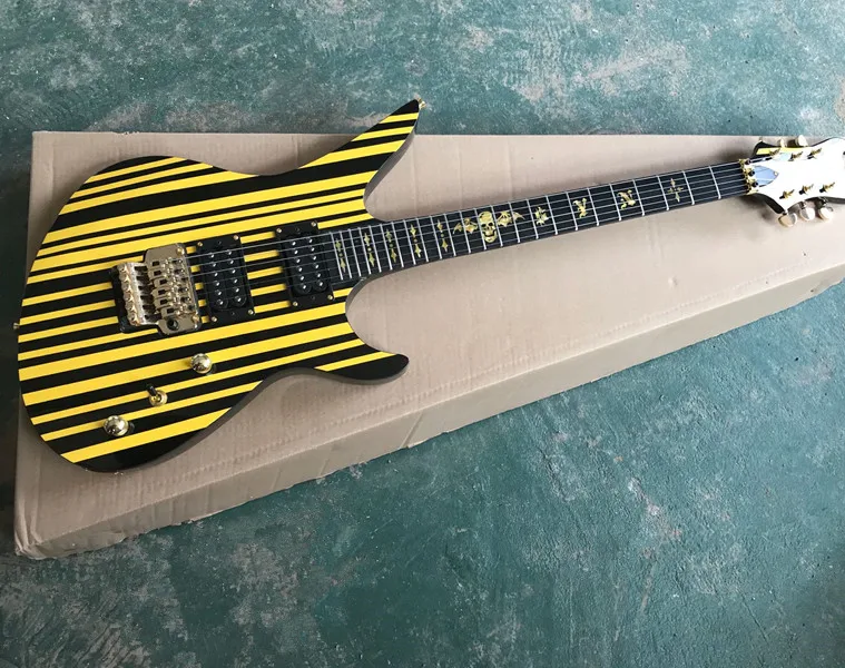 

Yellow stripe body Unusual Shape Electric Guitar with Gold Hardwares,can be changed as you request