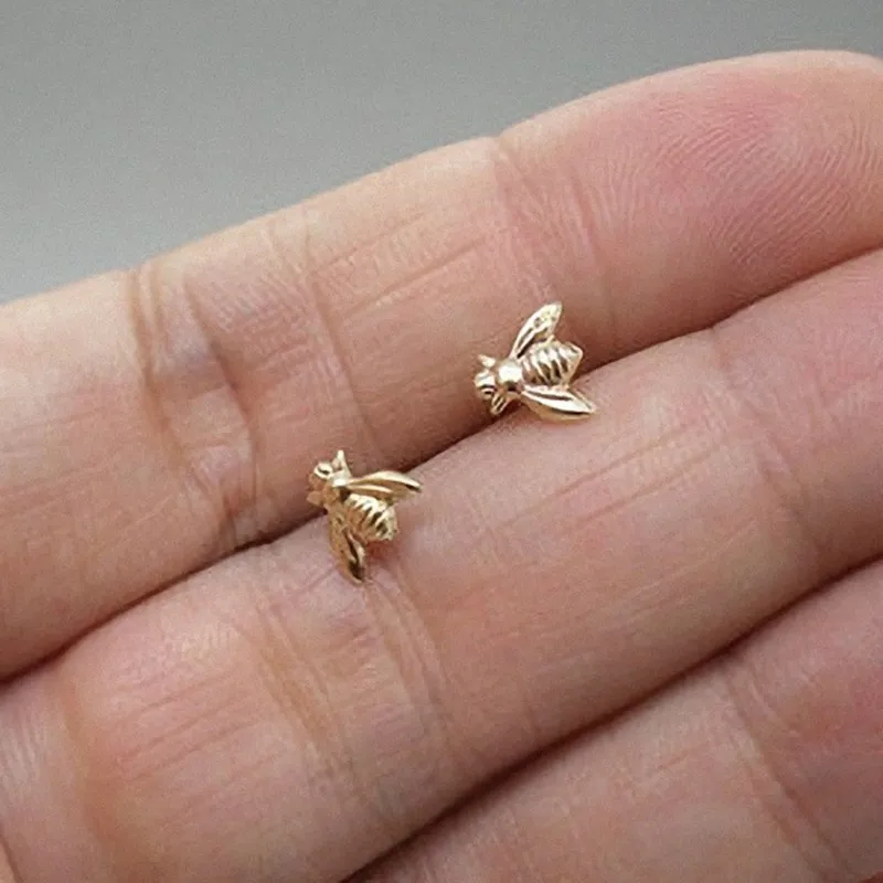 

Hot Sale 1 Pair Cute Tiny Bee Earring Jewelry Rose Gold/Silver Honey Bee Brincos Stud Unique Earings Jewelry Earrings For Women