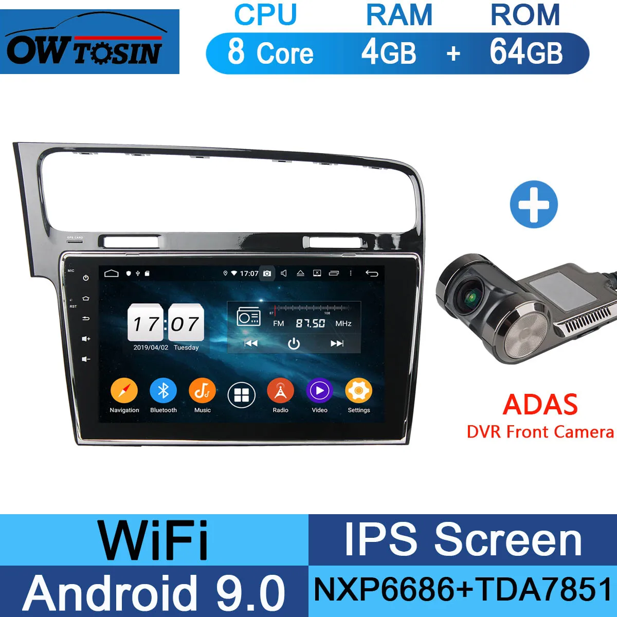 10," ips Восьмиядерный Android 9,0 4 Гб ОЗУ+ 64 Гб ПЗУ автомобильный навигационный GPS радиоприемник для Volkswagen VW Golf 7 MK7 2013- DSP CarPlay Parrot BT - Цвет: 64G Adas Camera