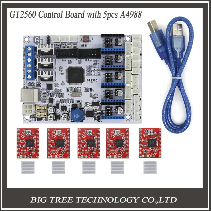 3D Printer Control Board GT2560 Support Dual Extruder Power Than ATmega2560 Ultimaker 5PCS A4988 5PCS Heatsinks