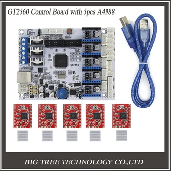 

3D Printer Control Board GT2560 Support Dual Extruder Power Than ATmega2560 Ultimaker + 5PCS A4988 + 5PCS Heatsinks Free Ship