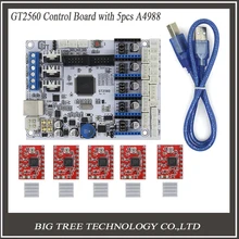 3D Printer Control Board GT2560 Support Dual Extruder Power Than ATmega2560 Ultimaker + 5PCS A4988 + 5PCS Heatsinks Free Ship