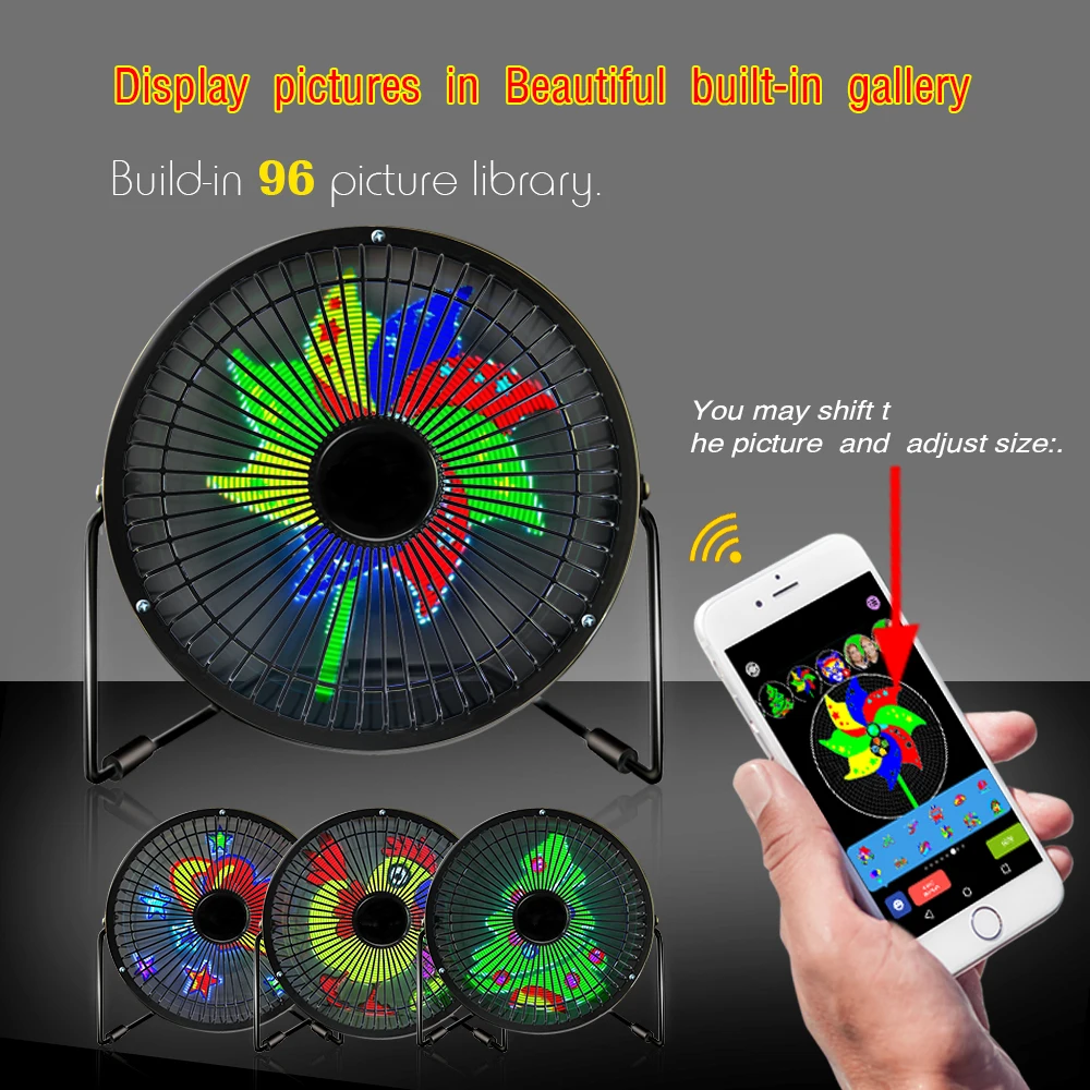  18 cm/7in gran venta portátil multifunción Bluetooth USB Led pantalla ventilador con foto de mensaj