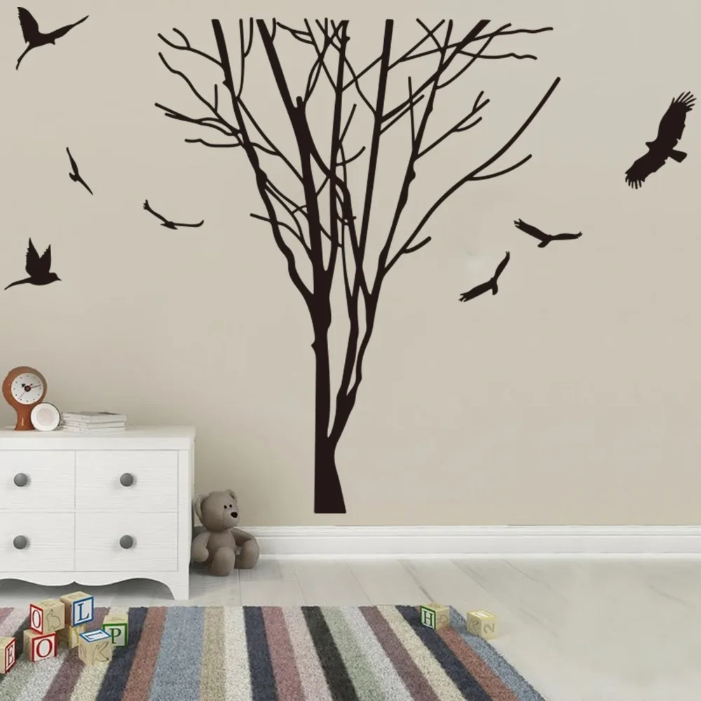 Large Tree Branch Trunk Birds Wall Decal Bedroom Kids Room Forest Nature Tree Trunk Branch Plant Animal Wall Sticker Vinyl Art (3)