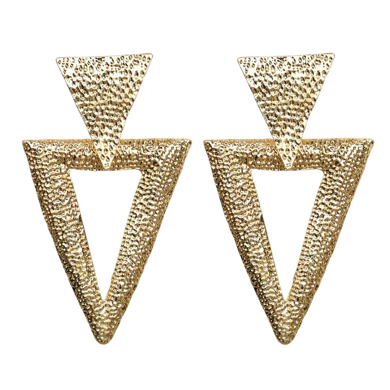 

Silver Rose Gold Geometric Triangle Earrings for Women Double Triangle Statement Earings Baroque Style Luxury Big Stud Earrings