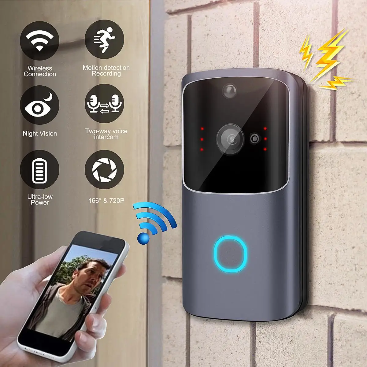 

M10 Video doorbell Wireless 720P/ 15fps 100MP WIFI XSH CAM /UBELL-APP Two-Way Voice Intercom