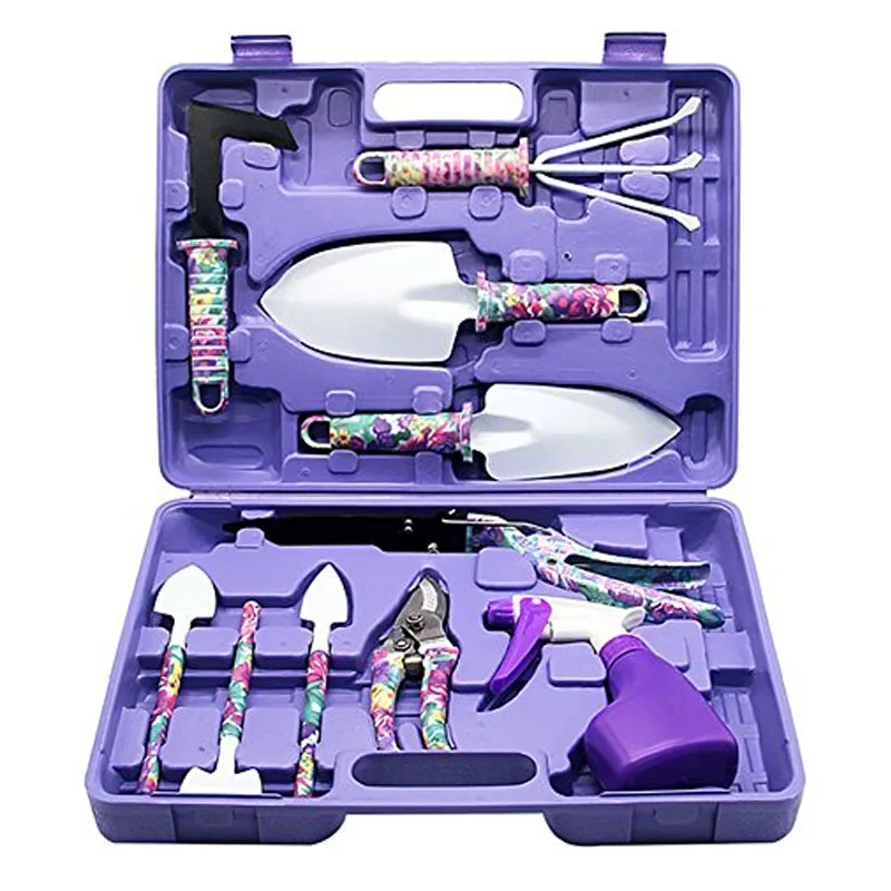 

Garden Tool 10 Pcs/set Gardening Tools Gift Kit Non-slip Handle with Anti-rust Trowel, Cultivator, Pruning Shear, Water Sprayer
