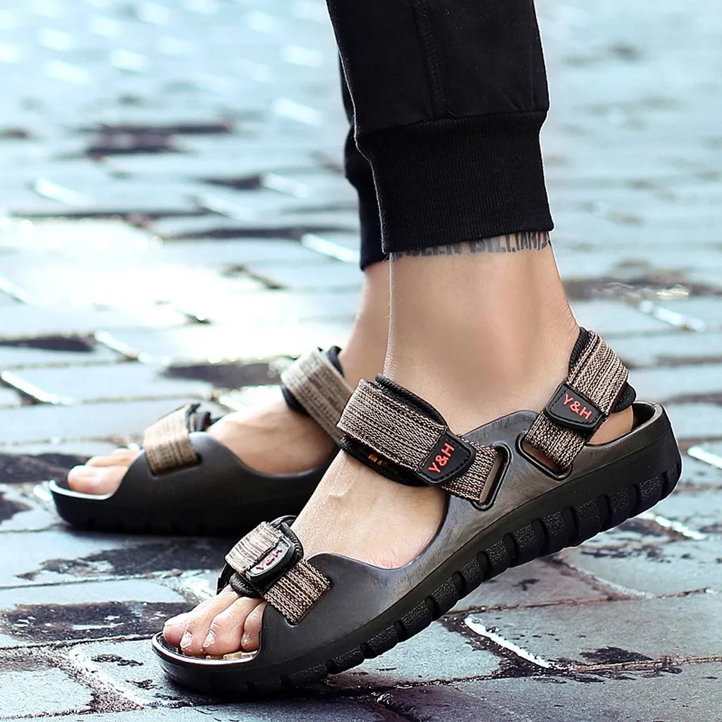 Сандалии мужские кожаные корейские уличные сандалии тапочки уличные кроссовки дышащие Резиновые Шлепанцы мужские водонепроницаемые туристические сандалии