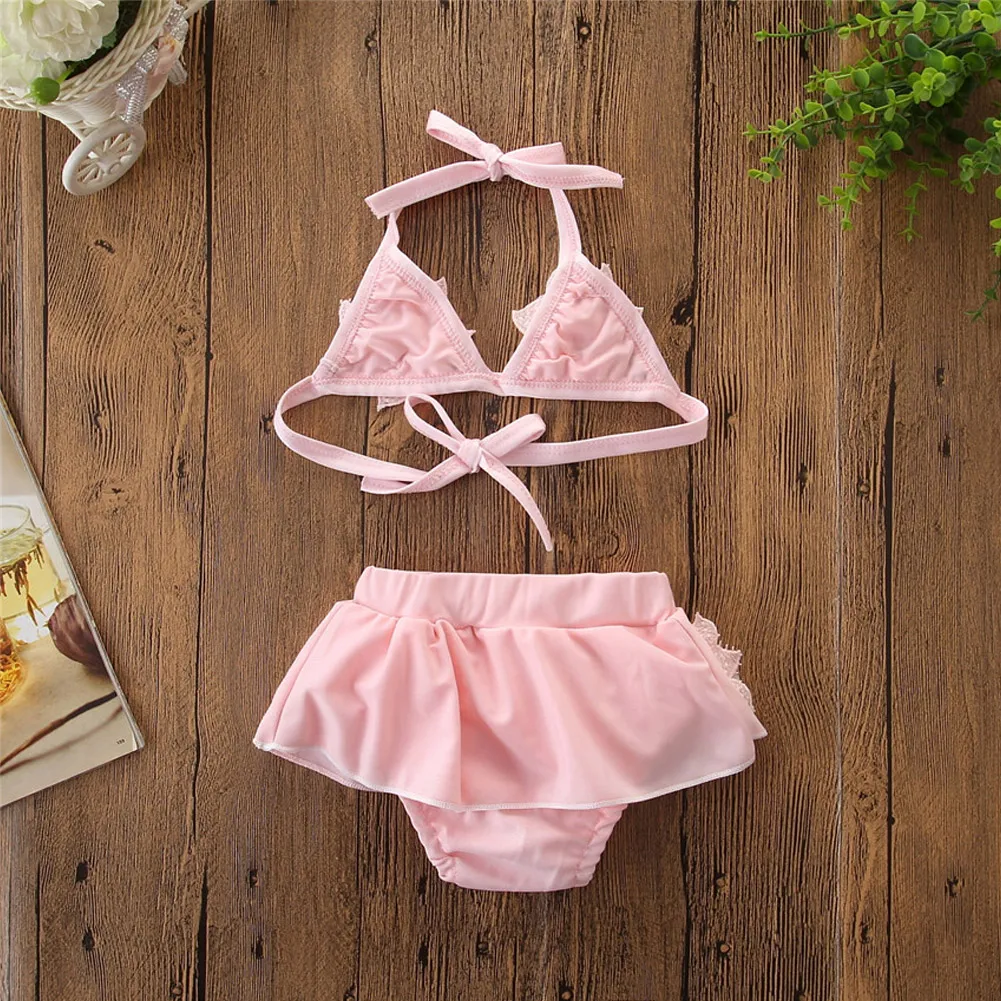 Infant Kids Baby Girls Bandage Bikini Set Swimwear Swimsuit Pricess 3D Floral Pearl Tankini Bathing Suit Pricess Beachwear