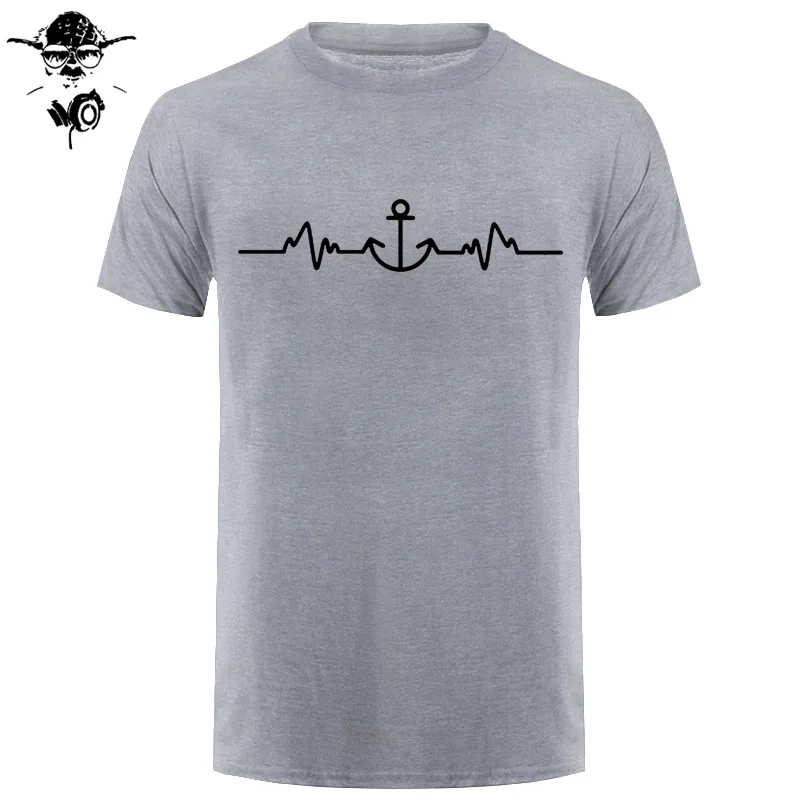 Sailinger Anchor Pulse Heartheat Футболка-Yacht Sail Tee Забавный подарок на день рождения Футболка с принтом Мужская брендовая футболка Новинка