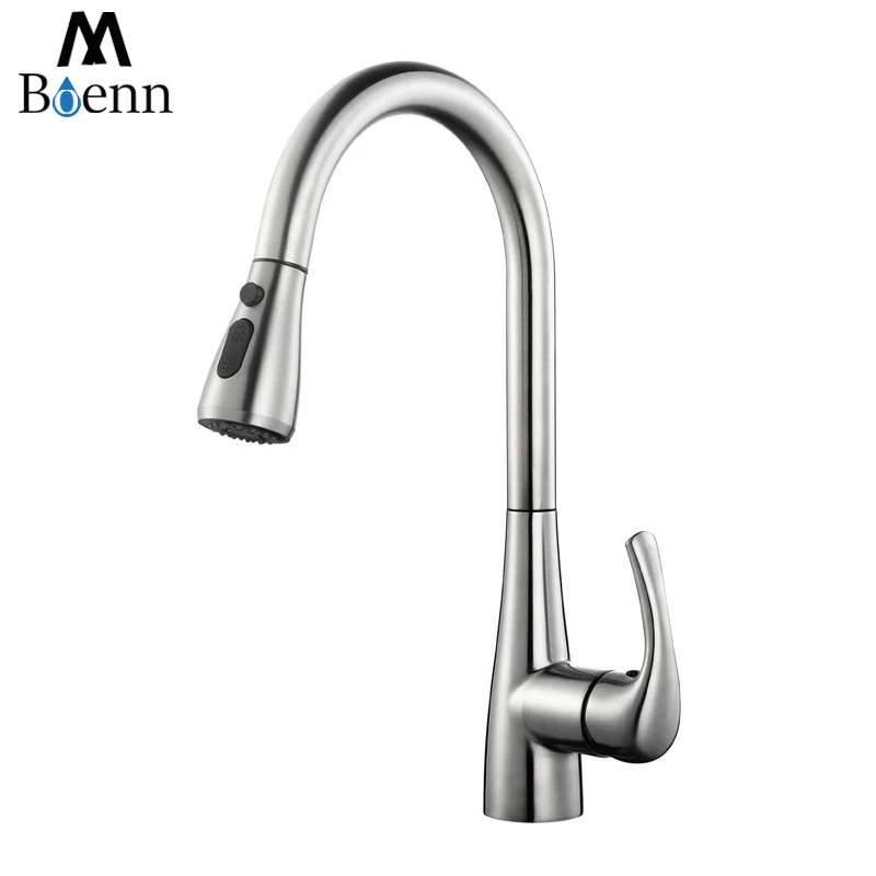 

304 SUS Pull Out Kitchen Faucet Bathroom Mixer Sink Faucet Hot Cold Valve Water Tap Brushed Finished With Water Pipe Tap