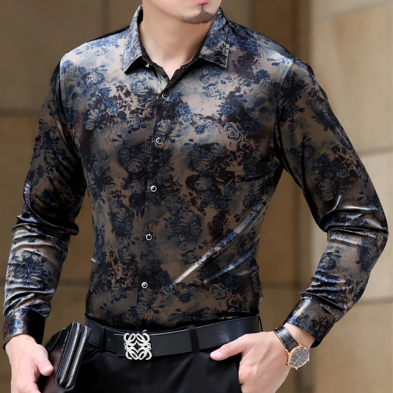 Spring New Mens Fashion Shirt Long Sleeve Button Down Lapel National Style Floral Printing Slim Fit Casual Shirt Tops Spring New Mens Fashion Shirt Long Sleeve Button Down Lapel National Style Floral Printing Slim Fit Casual Shirt Tops