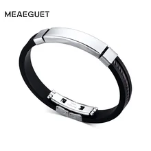 Meaeguet модные персонализированные мужские черные силиконовые и резиновые браслеты ювелирные изделия браслеты из нержавеющей стали ювелирные изделия гравировка