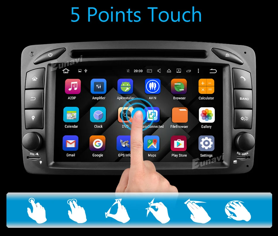 Top Eunavi 7" 2 Din 1024*600 HD Octa Core 4GB 32GB Android 8.0 Car DVD GPS For Benz C-Class W203 W209 G-Class W463 A Class W168 Vito 7