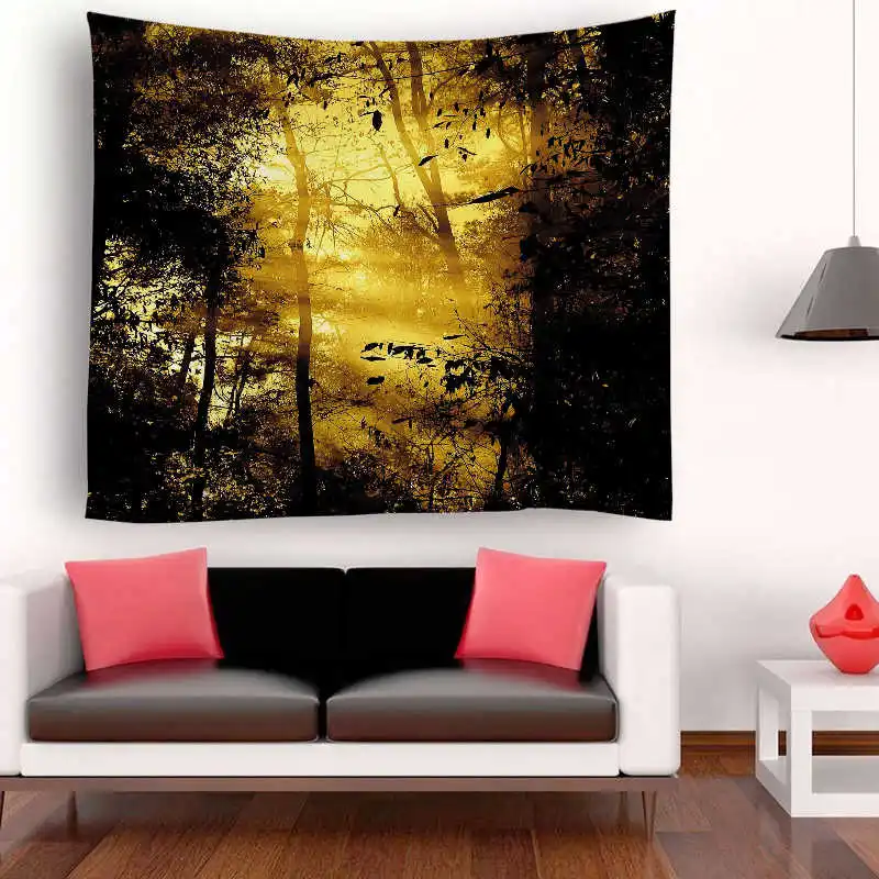 Modern Beautiful Forest Printed Mandala Tapestry Polyester Macrame Wall Hanging Beach Towel Boho Home Decoration Accessories