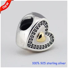 Подходит Пандора браслеты сердце серебряные бусины с 14 K золото Летний стиль стерлингового серебра 925 талисманы «сделай сам» оптом 09215