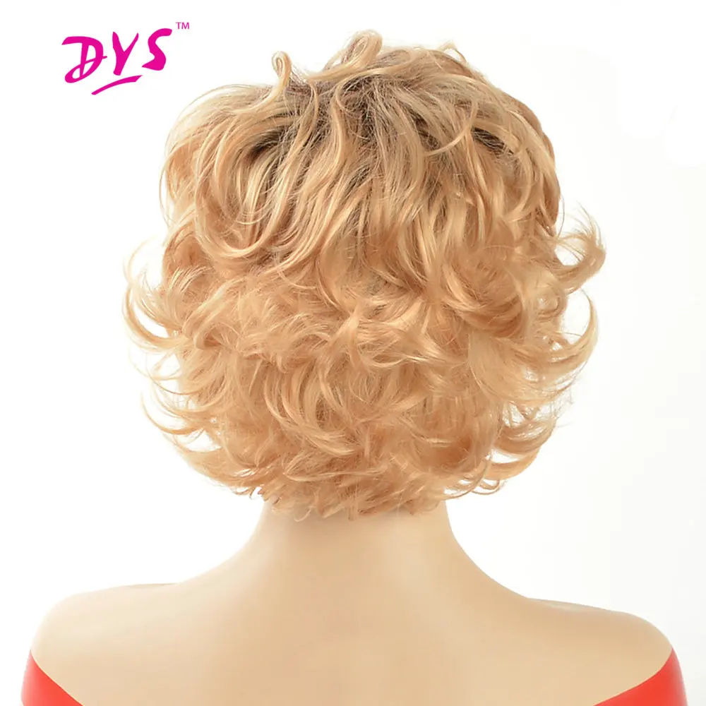 Deyngs Short Ombre Bouncy Curly Wigs For Black Women Natural Synthetic Black To Blonde/Gray Color Brazilian Hair High Teperature