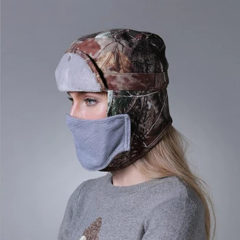 

New Waterproof Cotton Winter Bomber Hats Female Outdoor Balaclava Mask Full Face Mask Men Russian Ushanka Hat Camo Hunting Cap