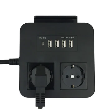 

2m Power cord Tabletop Socket: 3 EU Power Outlets +4 USB Charger +1Type C Electrical Sockets extension socket For Home Office
