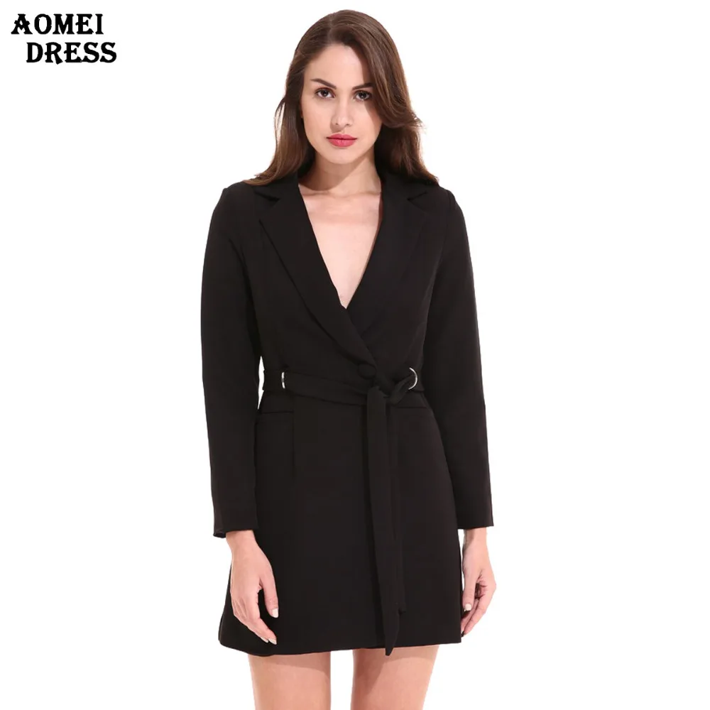 Buy Women Autumn Winter Elegant Dress with Belt Blazer