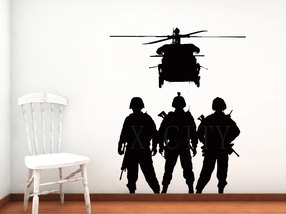 Cool Military Troops Chopper Army Airforce Silhouette WALL ART STICKER