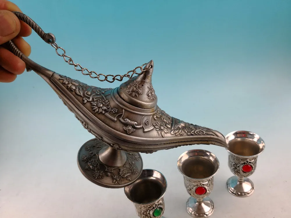 

Chinese old Tibetan silver Carving Wine Pot And Wineglass Classic handmade