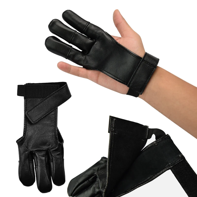 1Pc Archery 3 Fingers Guard Leather Glove for Shooting Protective