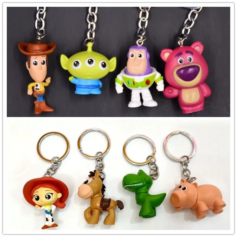 

8ps/lot Toy Story Toys Keychain Woody Buzz Lightyear Alien Jessie Hamm Rex Bullseye PVC Mini Action Figure Toy Doll