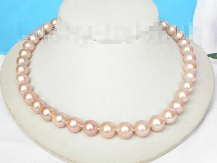 

shipping Genuine 12mm round pink freshwater pearls necklace 925 silver clasp j8187