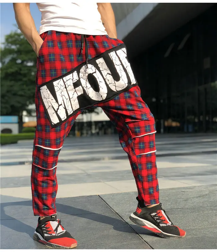 Хип-хоп клетчатые шаровары мужские 2019 Весна новые мужские штаны для бега уличная буква Дизайнерские мужские кросс-брюки