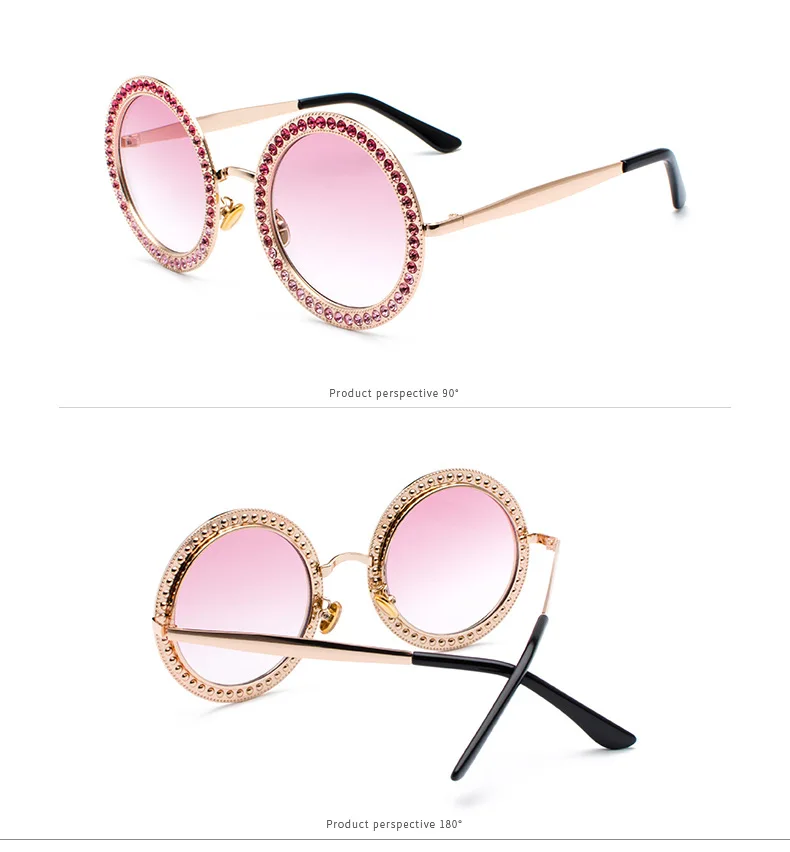 Цветные круглые женские солнцезащитные очки с бриллиантами, роскошные Брендовые женские солнцезащитные очки с кристаллами, розовые очки с драгоценными камнями Oculos