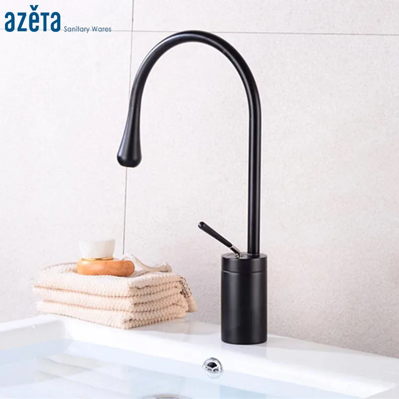 

Azeta Free Shipping Kitchen Faucets Black Brass Kitchen Sink Mixer Tap Single Handle Deck Mounted Kitchen Faucet AT8608B