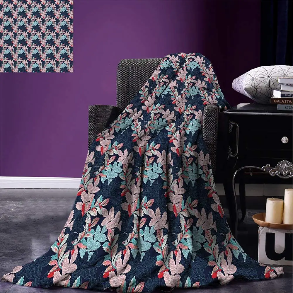 Floral Throw Ornamental Vivid Exotic Leaves Botanical Foliage Textured Artisan Retro Graphic Art