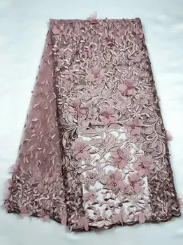 

2019 Nigerian Tulle Lace Fabric Fast beads Shipping African Lace Fabric For Wedding Red Embroidery pink green 3d Lace Fabric
