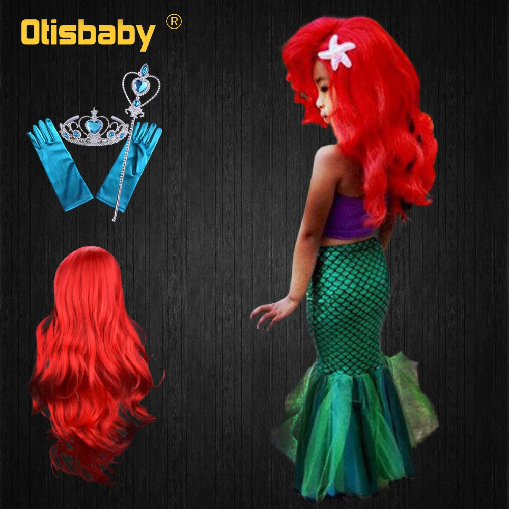 

Summer 3 Piece Bikini Little Mermaid Princess Swimsuit Girl Costume Wig Necklace Kids Party Dress Gown Child Beach Holiday Dress
