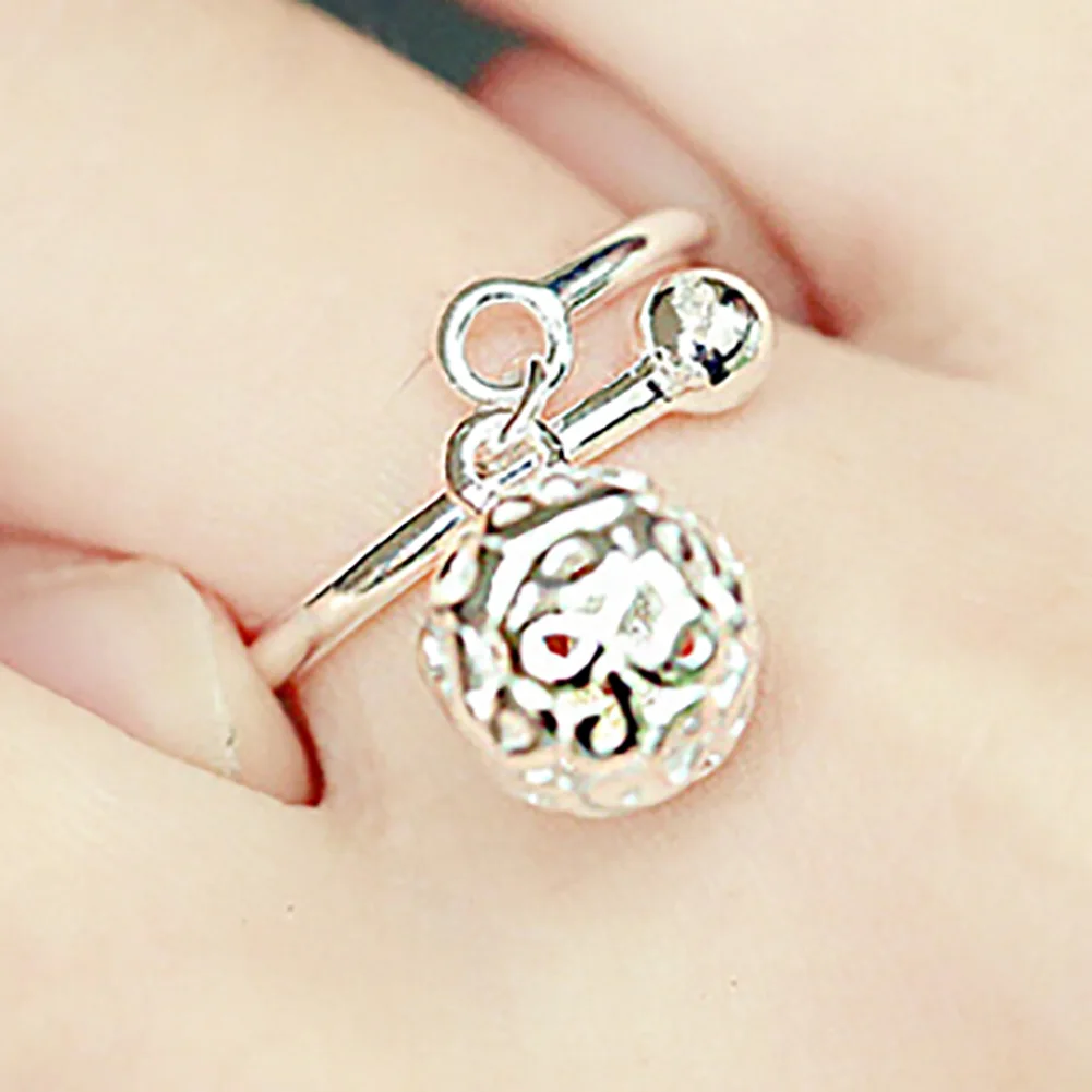 

New Bell Pattern Hollow Pendant Silver Color Rings Adjustable Opening Fashion Cute Ring For Women Girls