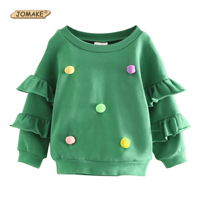 

JOMAKE New 2019 Autumn Baby Girl Sweatshirts Long Sleeve Casual Cotton Ruffles Pullover Tops Korean Lovely Ball Children Clothes