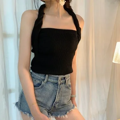 Fashion Women Summer Sexy One Sleeveless Vest Cross-strap Short Tops Crop Tank Vest N4 - Цвет: as shown 002