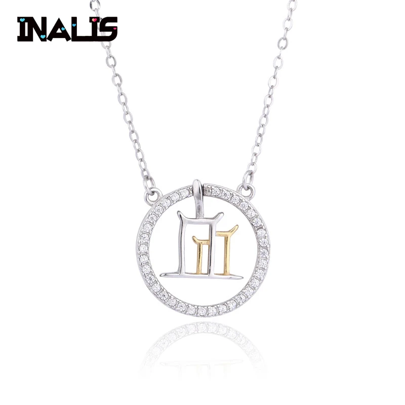 

INALIS new exquisite elegant temperament chain necklace S925 sterling silver micro shop CZ crystal circle with double N unique d
